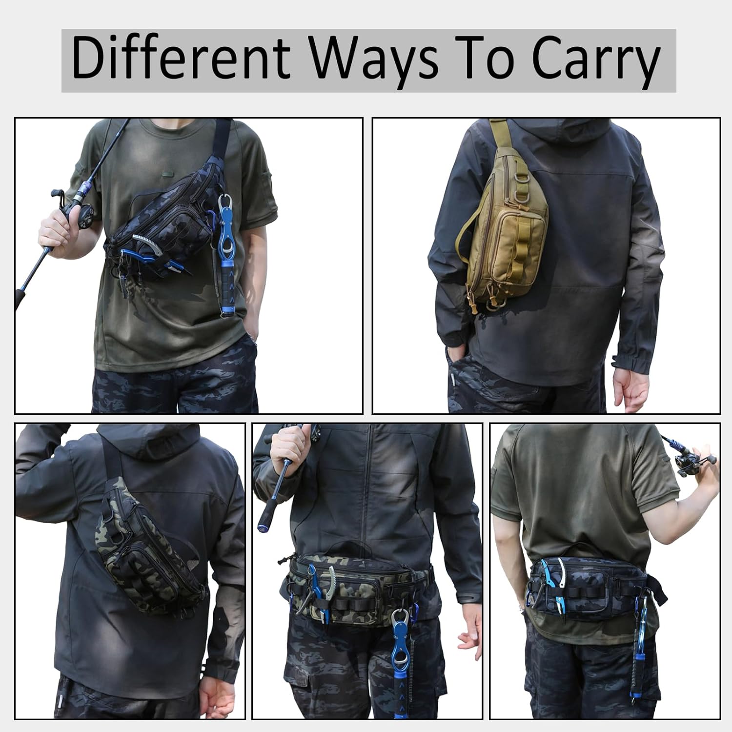 Tactical Fanny Pack,Small Fishing Tackle Bag Water-Resistant Military Waist Bags Portable Fishing Storage Waist Packs for Outdoor Fly Fishing Hiking Climbing with 2 PCS Mini Carabiners (Tan) - Image 6