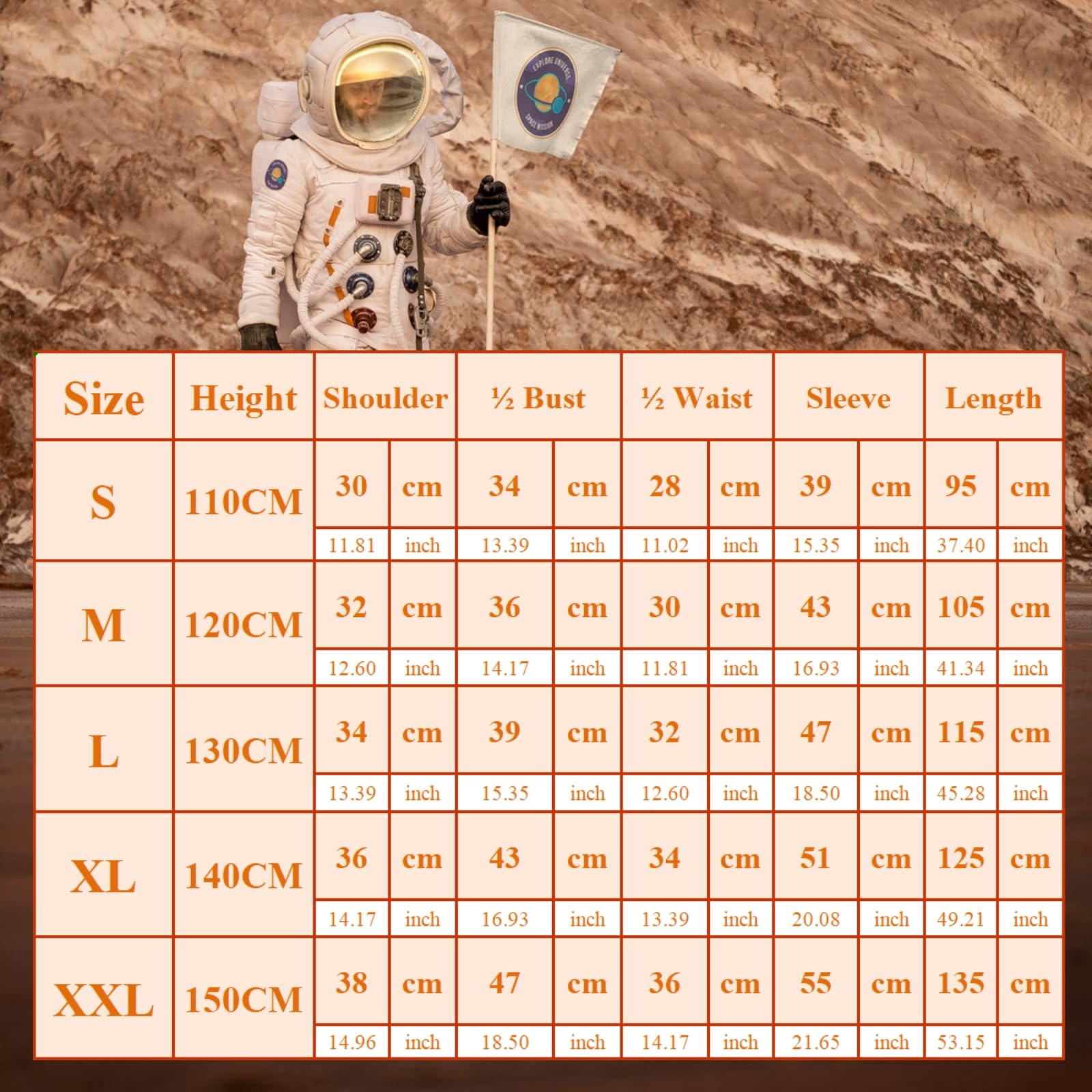 maxToonrain Kids Astronaut Costume Boys and Girls Orange Space Costume Spaceman Role Play Halloween Costume with Astronaut Helmet and Gloves (XX-Large) - Image 3