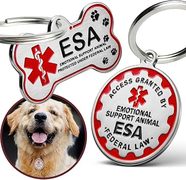 HOPELF Engraved Personalized ESA Tag - Custom Emotional Support Animal Tags for Dogs and Cats - Essential Therapy Pet Name Badge for Collars, Vests, Harnesses - for Most Breeds