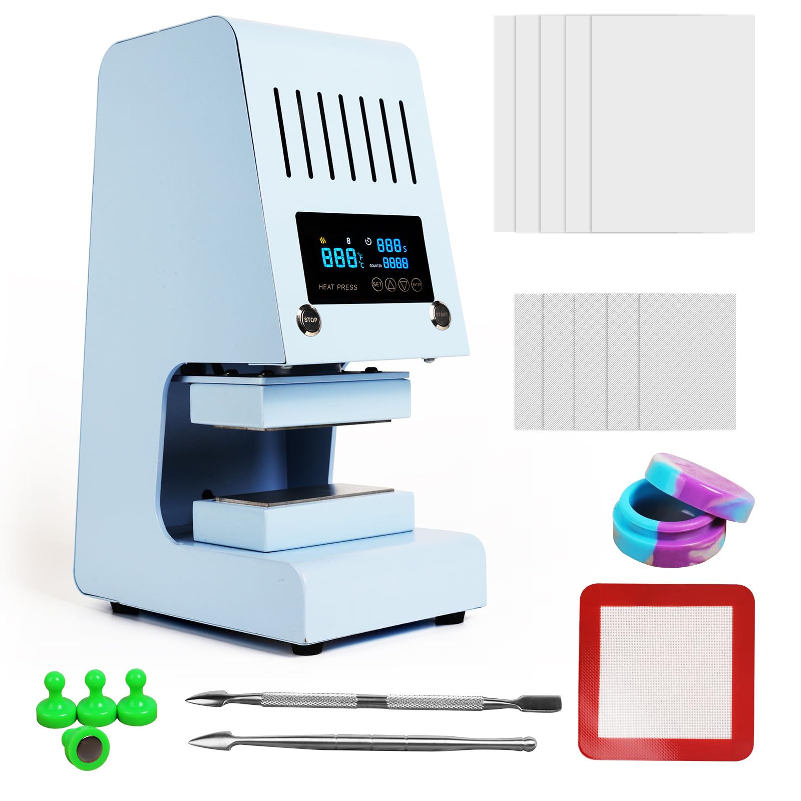 4 Ton Automatic Hydraulic Heat Press Machine with Auto Release, Dual 3x5 Inch Heated Plates, Complete Accessories Bundle