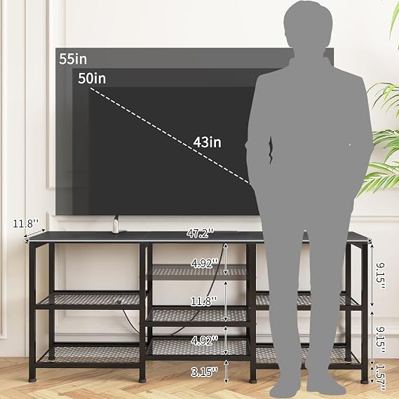 YGEOMER Entertainment Center for TVs Up to 50in with LED Lights, Black