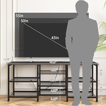 YGEOMER Entertainment Center for TVs Up to 50in with LED Lights, Black