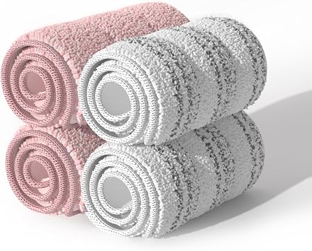JOYMOOP Microfiber Replacement Pads for 13 Flat Mop System, Reusable Mop Refills, 4-Pack, Stripe and Pink