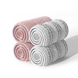JOYMOOP Mop Replacement Pads, Reusable Microfiber Mop Pads for 13-inch Flat Mop and Mop Bucket Set, Pack of 4 Refills - Stripe and Pink