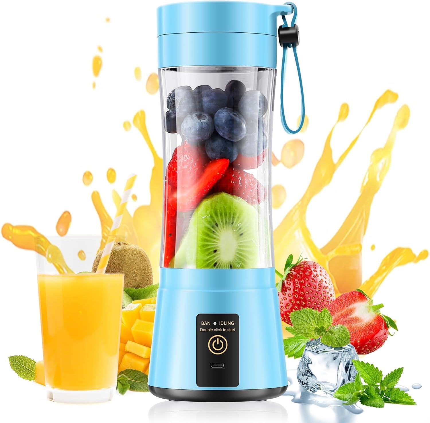 Cordless Portable Personal Size Blender - Mini Blender Make Smoothies and Shakes 380Ml BPA Free Travel Cup Powerful