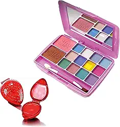 Maquiagem Infantil, Paleta de Sombras e Brilho Labial Batom Morango, Presente Para Crianças, Maquiagem Juvenil, Modelo Rosa
