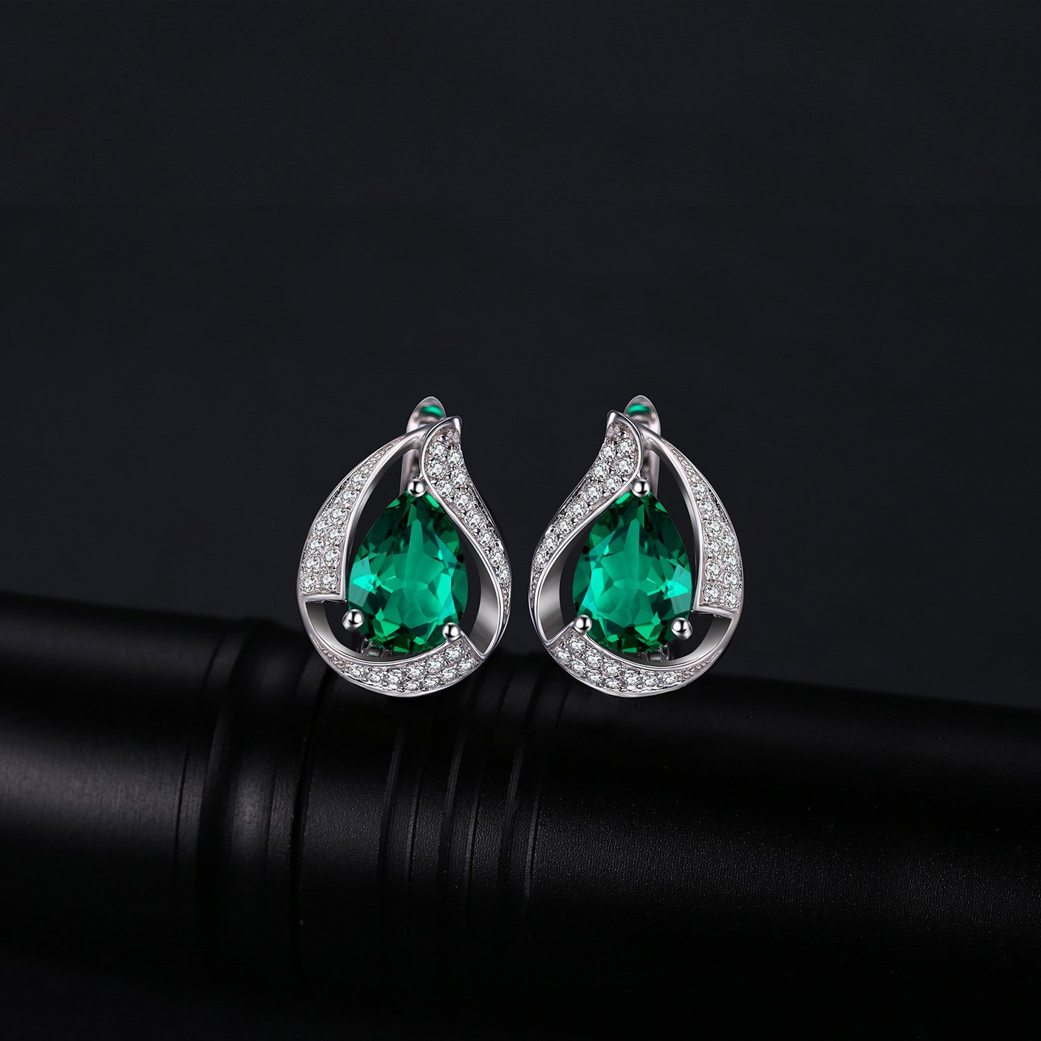 JewelryPalace Pendientes Mujer Plata Oro 14k Oro Rosa, Pendientes Clip de Perforacion 3.5ct Esmeralda Simulado Verde, Pendientes Pequeños Mujer Gota de Agua Piedra, Pendientes Niña Joyas