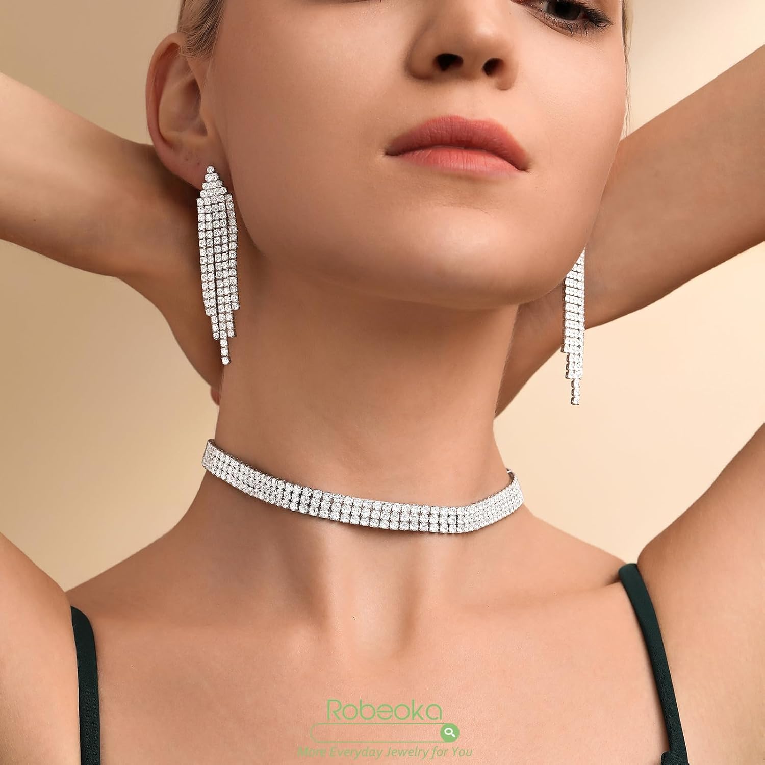 Silver Cubic Zirconia Choker Necklace for Women, 18K Real Gold Plated Faux Diamond Choker Necklaces for Costume, Bling Rhinestone Jewelry Gift for Prom Wedding Bridal Bridesmaids - Image 5