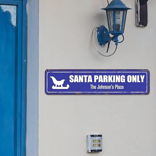 Vista 39 de Santa's Workshop North Pole Street Letreros personalizados de metal para exteriores, letrero de metal de bienvenida para Navidad, decoración