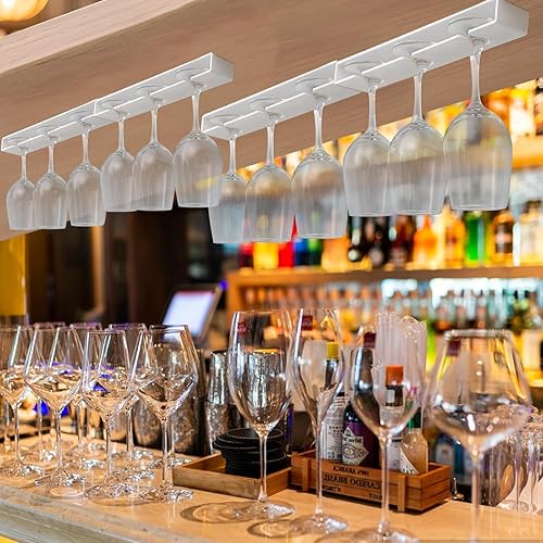 Miniatura 6 de Soporte para copas de vino, paquete de 4, organizador de copas colgantes, almacenamiento debajo del gabinete, color blanco