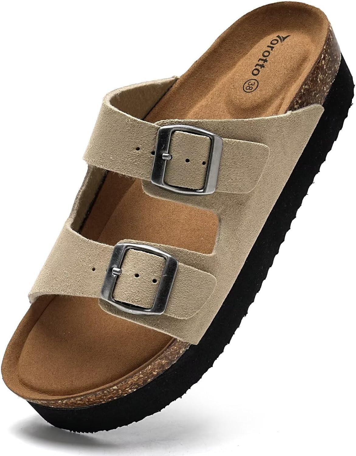 Torotto Womens Slides with Cork Footbed Open Toe Adjustable Webbing Flat Sandals for Walking | Beach | Indoor