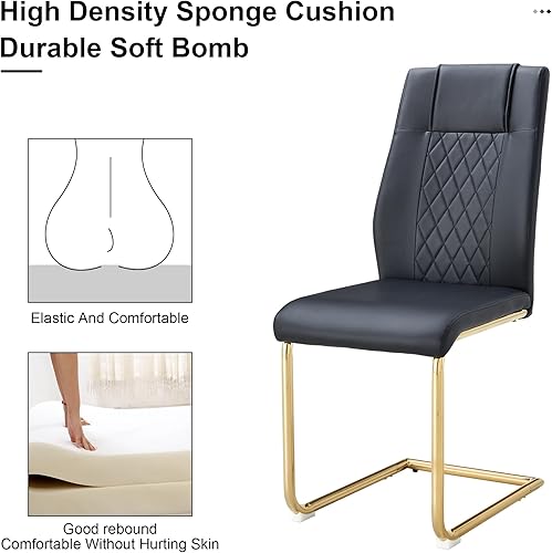 Miniatura 5 de Rophefx Juego de 4 sillas de comedor, modernas sillas de comedor tapizadas, de piel sintética, respaldo alto, patas de metal dorado, sillas
