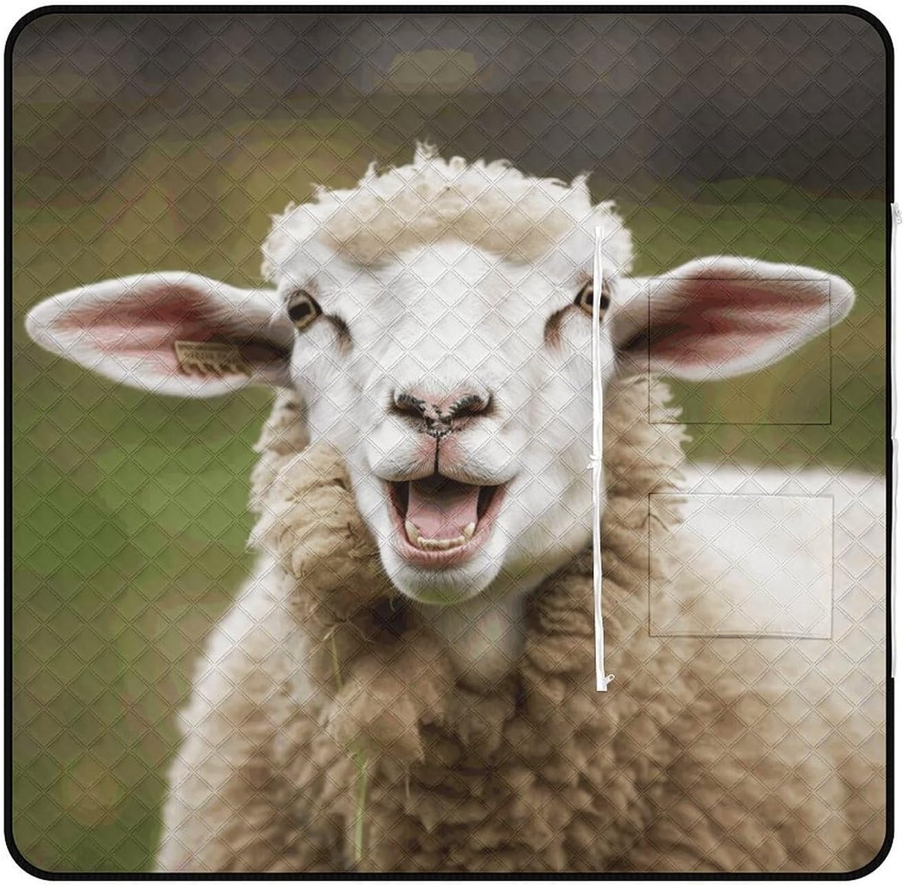 Funny Naughty Sheep Tongue Cute Animal Picnic Blanket with Zipper Water Resistant Sand Free Picnic Mat Washable Foldable Easy Carry Beach Blanket for Lawn Beach Hiking Camping