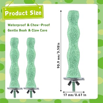 2 PCS Bird Beak Grinding Stones, Bird Parrot Cage Perch Stand Anti-Slip Platform Foot Claws Trimmer Accessories for Parrots Budgies Cockatiels Parakeets Conures Lovebird (Green)