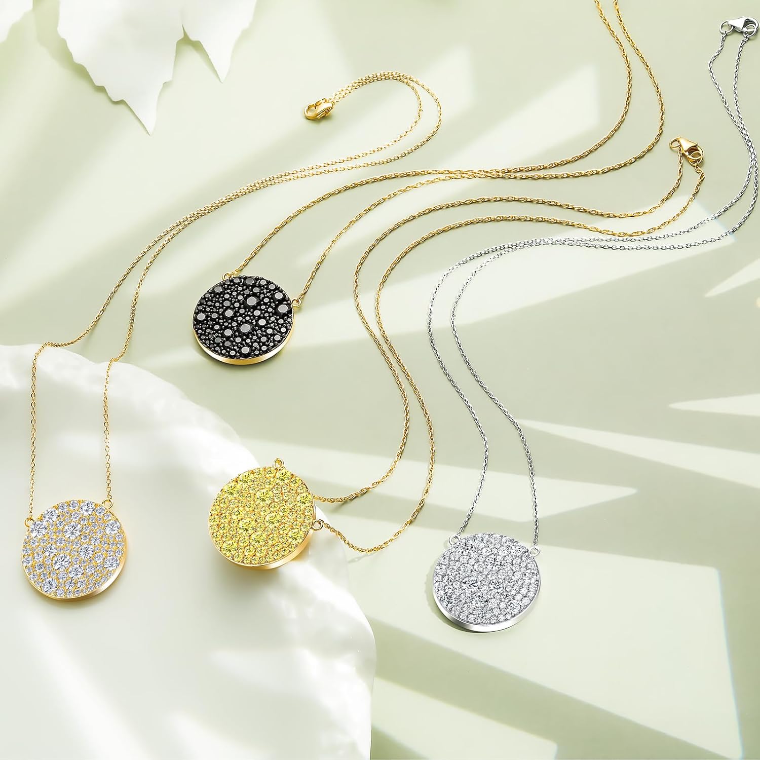 14K Gold Plated /925 Sterling Silver 18 Inch Pave Round Disc/Heart Pendant Necklace for Women Cubic Zirconia/Created Citrine/Ruby/Sapphire Fashion Jewelry - Image 5