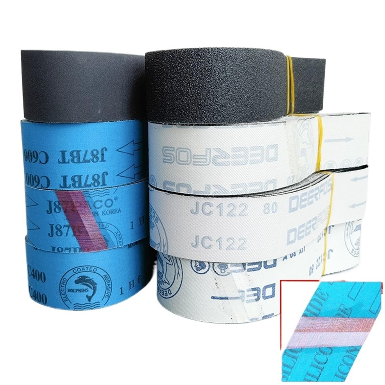 Lot de 5 bandes abrasives 50 x 915 mm pour métal Carborundum 2" 915 bandes grain 60-1000 Mix Pack (Rouge (TJ538), P60 120 180 320 600