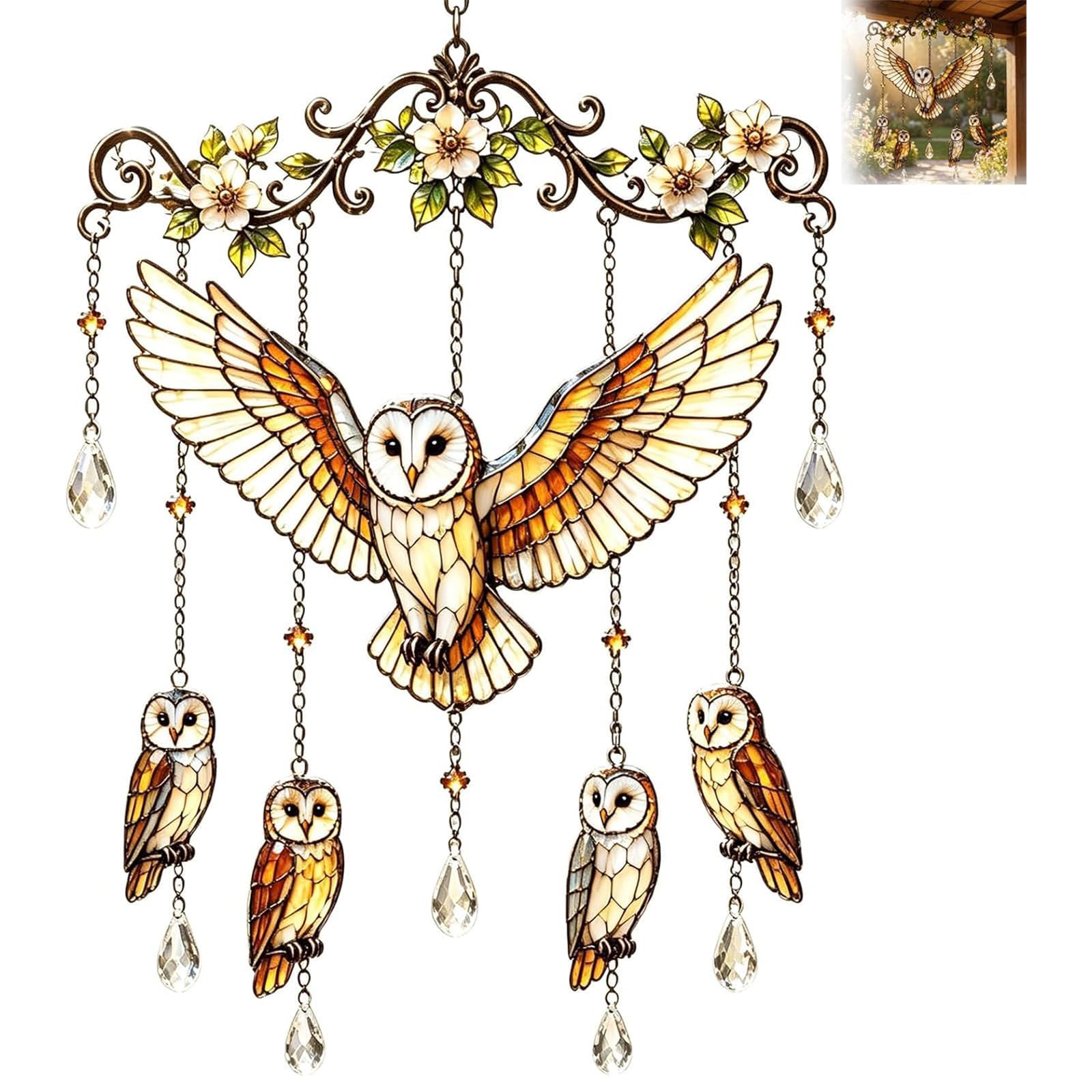 Graceful Hummingbird Wind Chime, Hummingbird Wind Chimes for Outside with Crystal Pendants, Stained Glass & Crystal Sun Catcher Windchime, Colorful Bird Yard Decoration, Memorial Gardening Gift