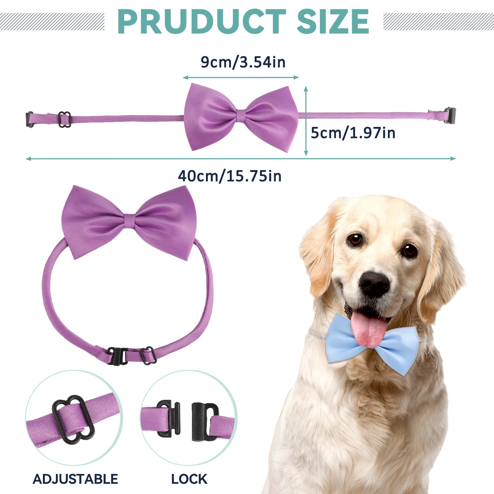 lahnao 60 PCS Dog Bow Ties with Adjustable Collar, 5 x 9cm Bow Tie for Dogs 20 Colours Cat Bow Tie - Image 3
