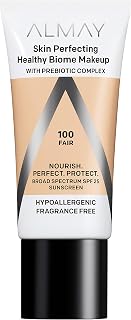 Almay Skin Perfecting Healthy Biome Foundation SPF 25 - Hypoallergenic, Fragrance-Free Prebiotic Makeup, Shade 100 Fair 1oz