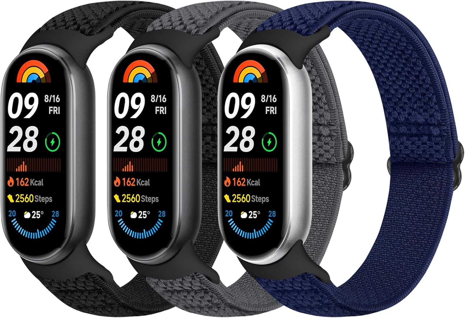 Bcuckood Compatible with Xiaomi Mi Band 8 Bands, 3 Pack Single Buckle Stretch Elastic Soft Nylon Strap for Men Women