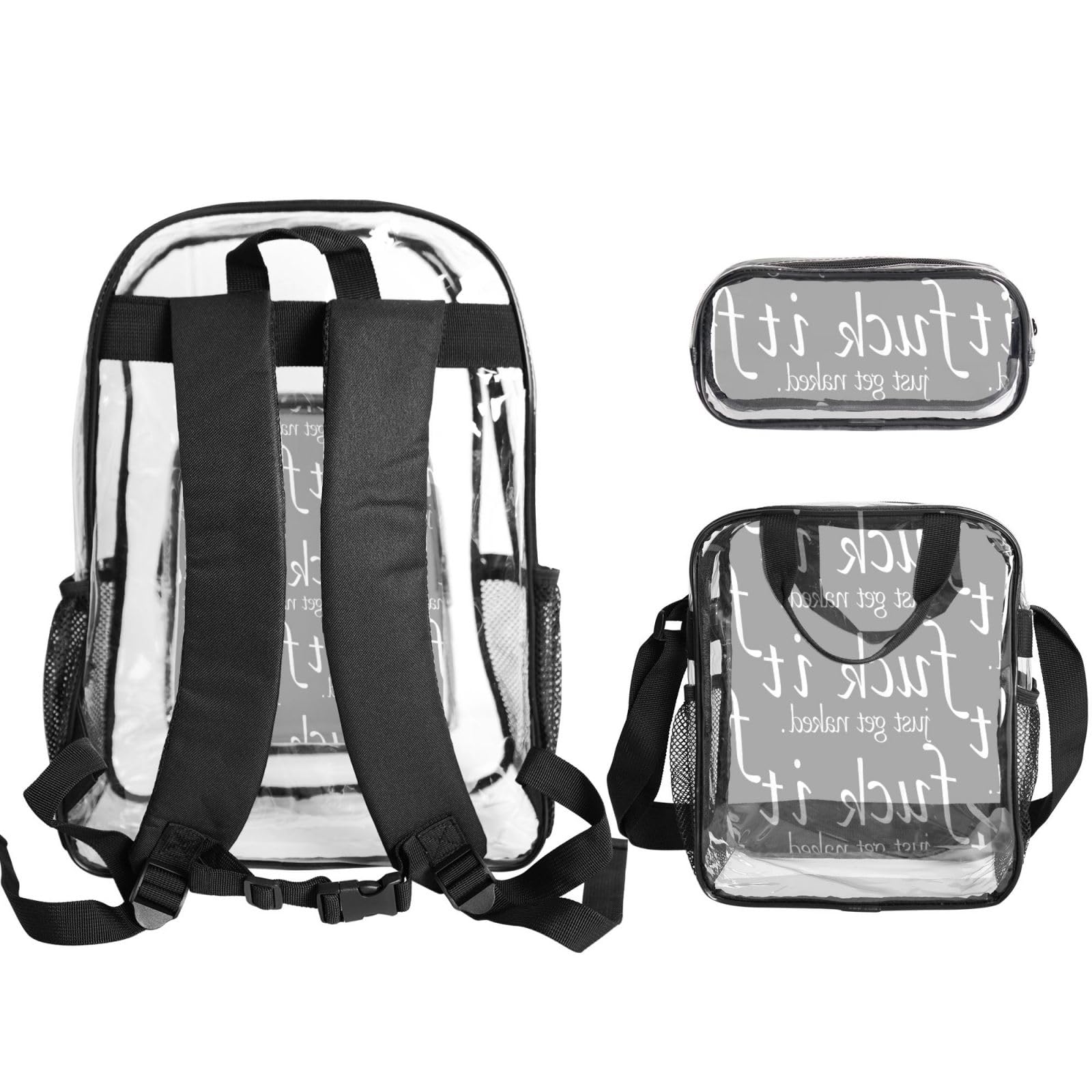 Set di zaini stampati in bianco e nero 3 in 1 set di borse trasparenti per eventi scolastici, lavoro, stadio e trasporto quotidiano