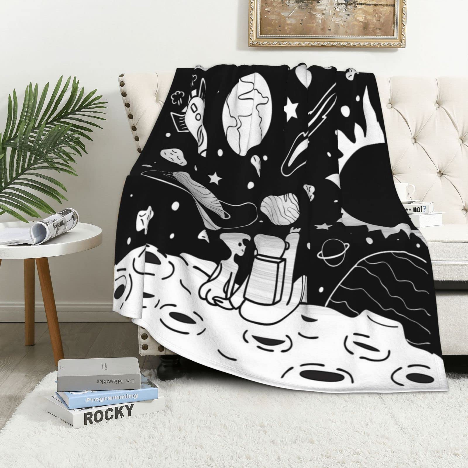 Couverture flanelle astronaute douce et légère plaid thermique de lit et canapé 100x150cm