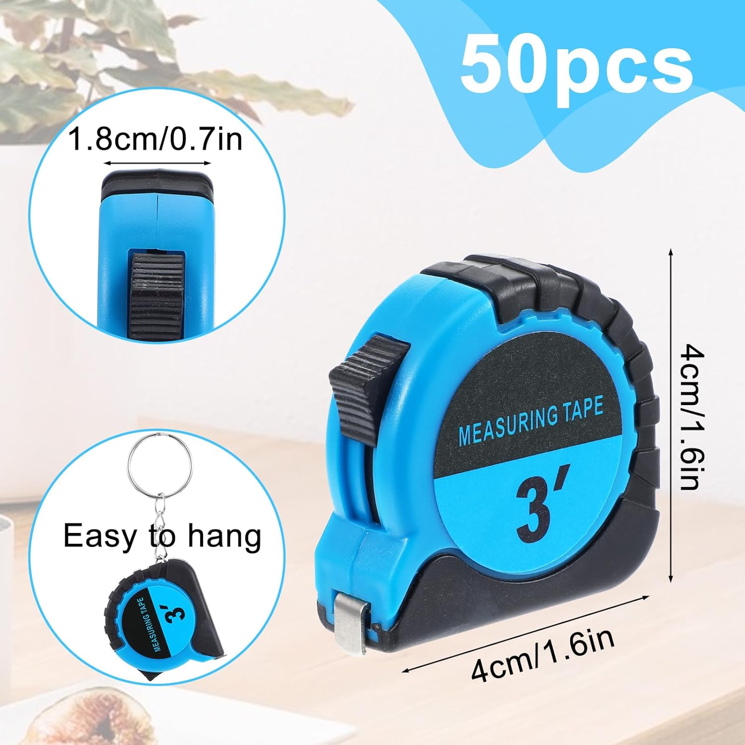 simarro 50Pcs Keychain Small Tape Measure, 3 FT Mini Retractable Measuring Tape with Stable Slide Lock Easy Read Pocket Measuring Tape for Birthday Party Favors Daily Use Engineer Contractors