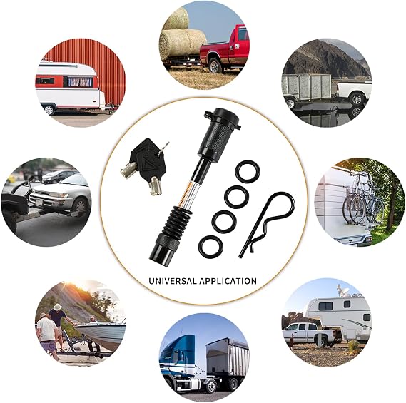 Trailer Hitch Locks, 5/8 Dia 4 Long Hitch Lock with Safety Clip Fits Class III IV V 2,2-1/2 & 3 Hitches, Hitch Lock with Anti-Rattle O-Rings for Trailer Truck Car Boat(2 Pack)