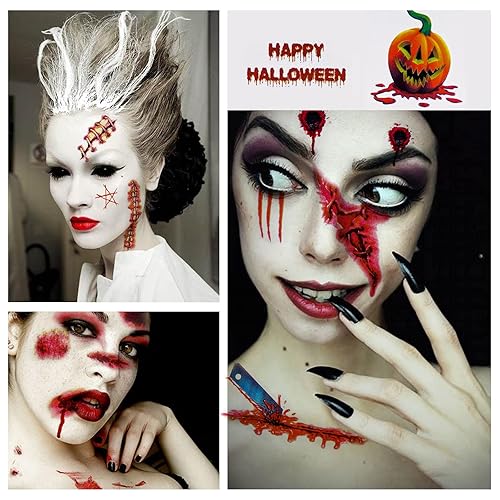 Miniatura 5 de NiHome 40 Sheets Halloween Removable Realistic Fake Temporary Tattoo Set, Zombie Costume Cosplay Variety Party Makeup Face Decals Prank Supplies