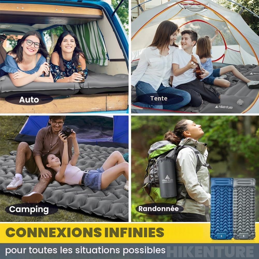 HIKENTURE Matelas de Camping 1 Place Autogonflant 10 cm - avec Pompe à Pied | Portable et Confortable - Matelas Gonflable Pour Camping, Trekking, Plage, Randonnée, Bivouac, Tente - Gris
