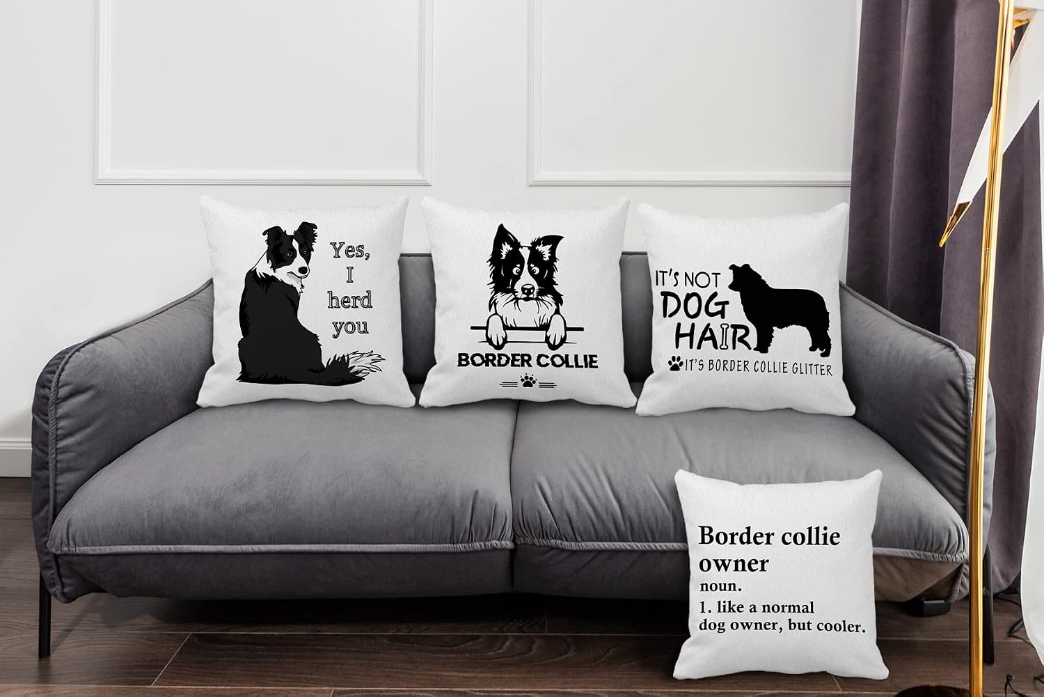 Border Collie Themed 18"18" Set of 4 Glitter Funny Decorative Throw Pillow Case for Home, Living Room, Girls Room Decor - Border Collie Lovers Gifts image 2