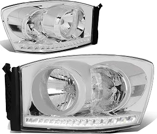 DNA MOTORING HL-LED-RM06-CH-CL1 Pair LED DRL Front Bumper Headlight Lamp Set Compatible with 06-08 Dodge Ram 1500/06-09 Dodge Ram 2500 3500, Chrome/Clear