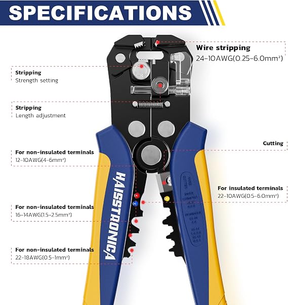 haisstronica 3 in 1 Self-Adjusting Wire Stripper, AWG 24-10 Tool