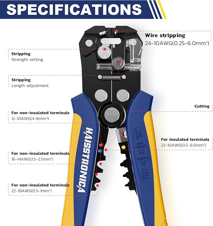 Alicate Pelacables Automático haisstronica 3 en 1, Corta y Crimpa 10-24 AWG miniatura 2