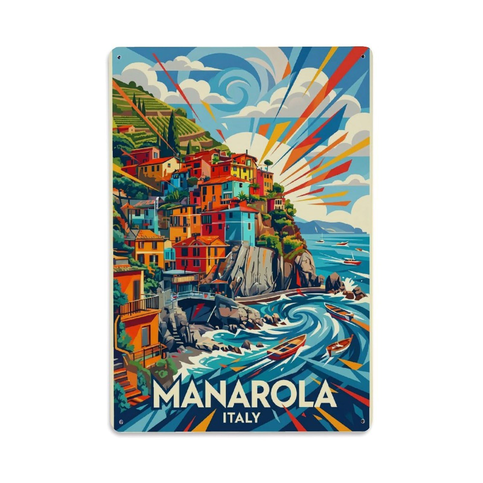 Huiyhb 8X12inch(20X30cm) Vintage Travel Manarola Italy Futuristic Metal Tin Sign