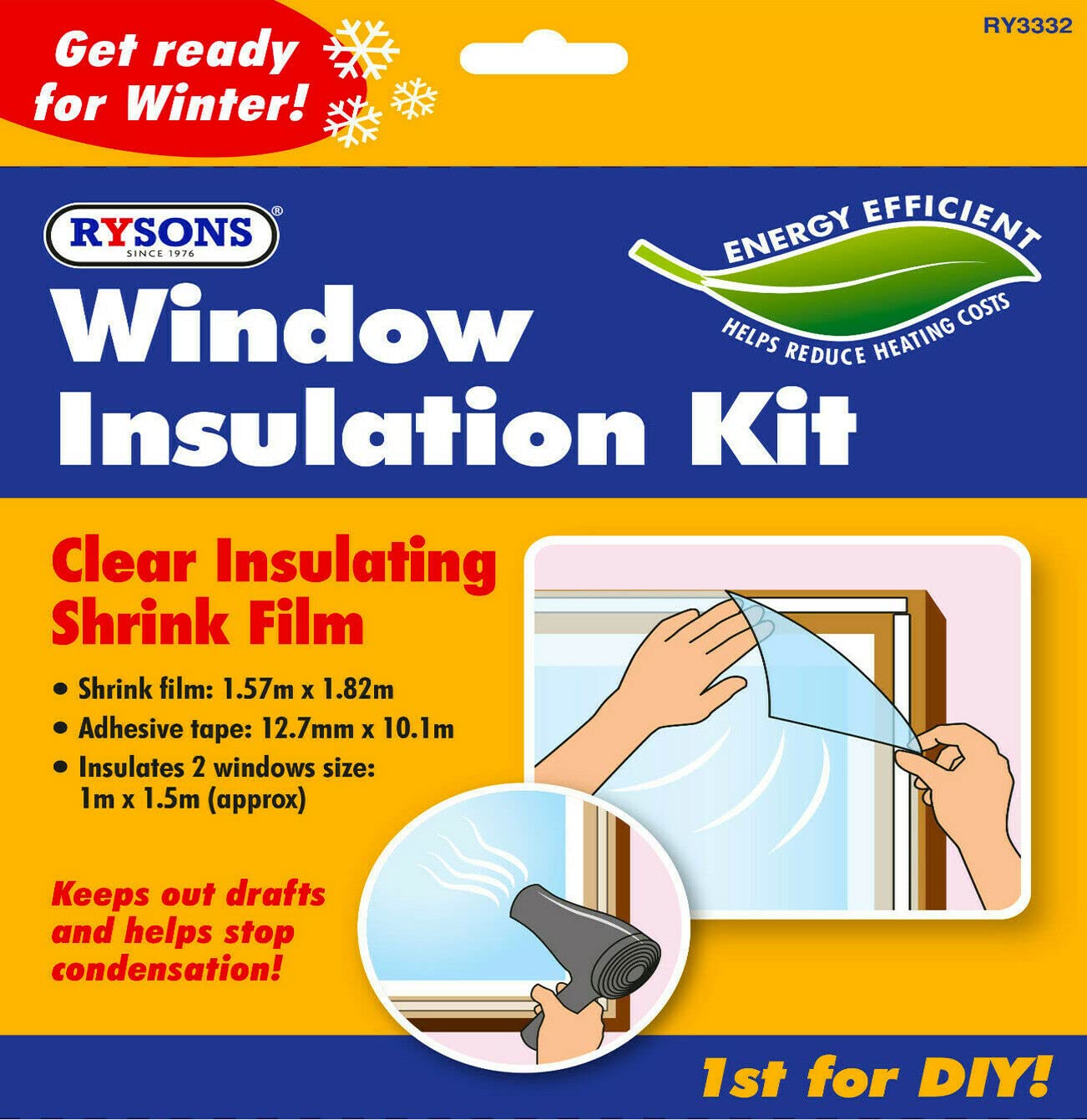 FEELIT Clear Double Glazing Film Insulation Kit with Adhesive Tape - Draught Excluder & Condensation Protection 8PK