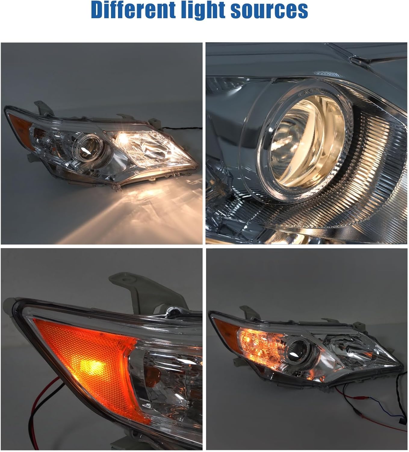 Silscvtt Headlights Front Head Lamps Replacement for Toyota Camry 2012-2014 Chrome Projector Headlights Pair Left and Right Side (Passenger Driver Side)