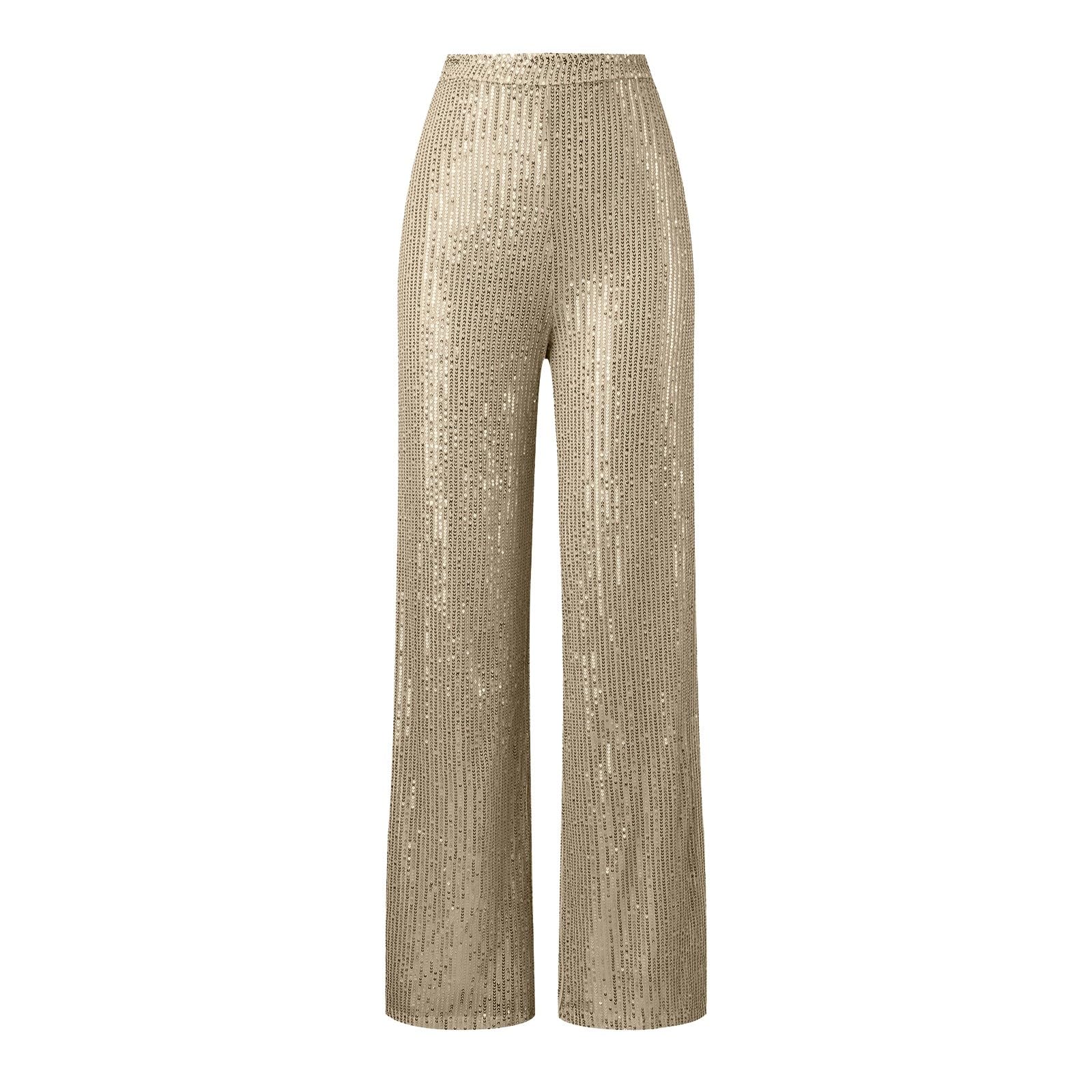 Generisch , Pantaloni casual con paillettes scintillanti, vita alta, gamba larga, pantaloni a zampa, pantaloni a zampa, abbigliamento da discoteca