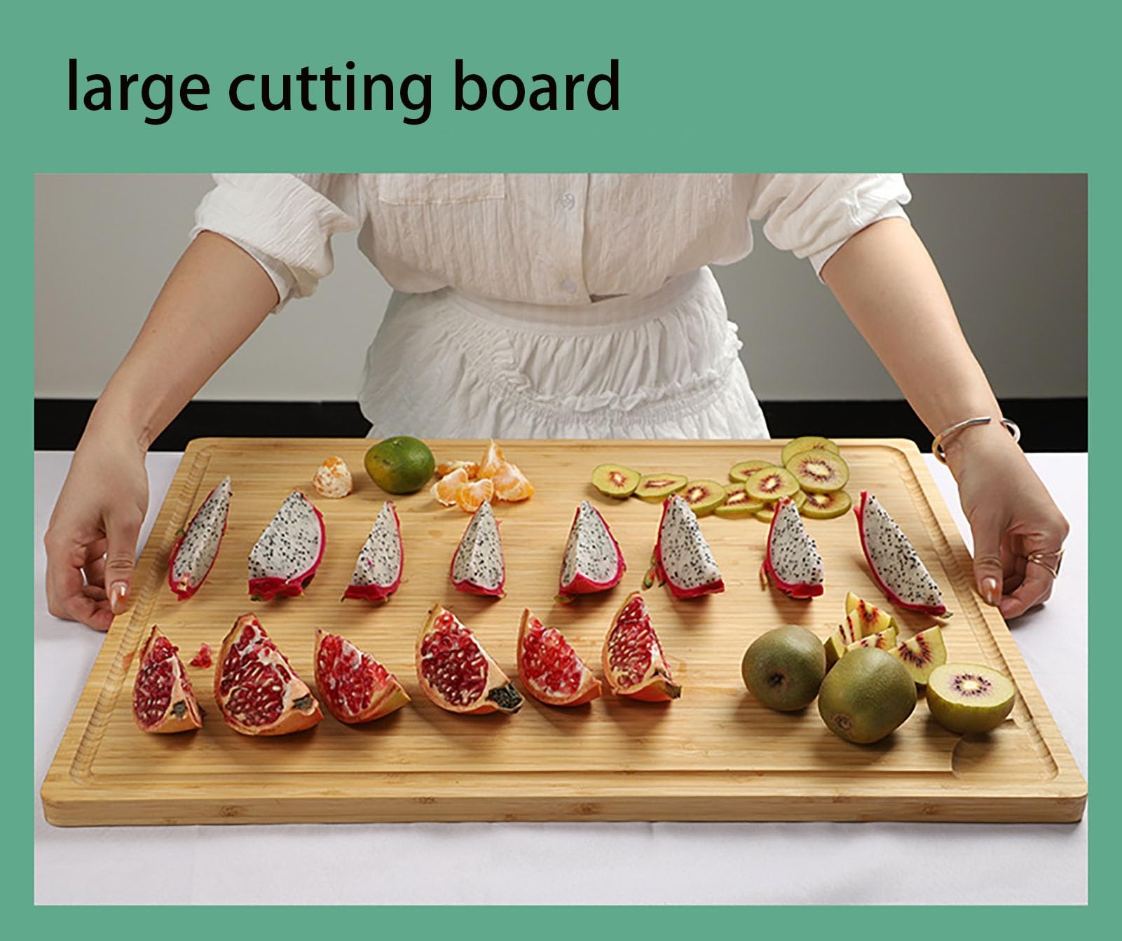 Tagliere grande in bambù, 60 x 45 cm, resistente, per carne, tacchino, verdure e formaggio, dimensioni extra large, con scanalatura per succhi, essenziale da cucina