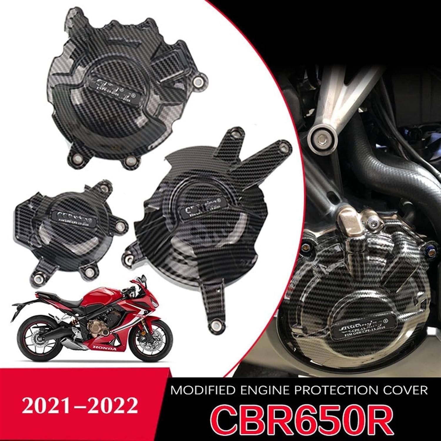 Fit For CBR650R CBR 650R 2021 2022 Motorcycle Carbon Fiber Printing Engine Protective Cover Fairing Guard Sliders Crash Pad