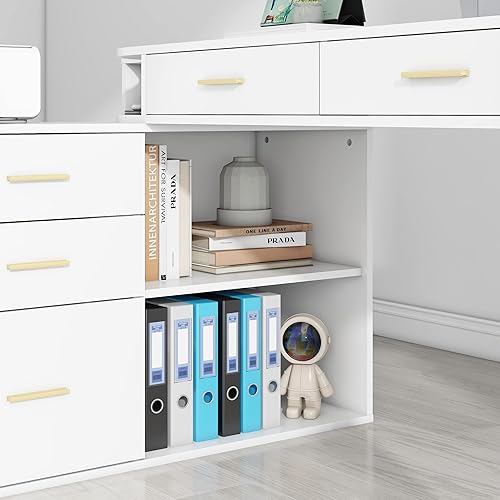 Miniatura 9 de Vabches Escritorio en forma de L de 55 pulgadas con armario de almacenamiento, escritorio de computadora para uso en la oficina en casa, escritorio