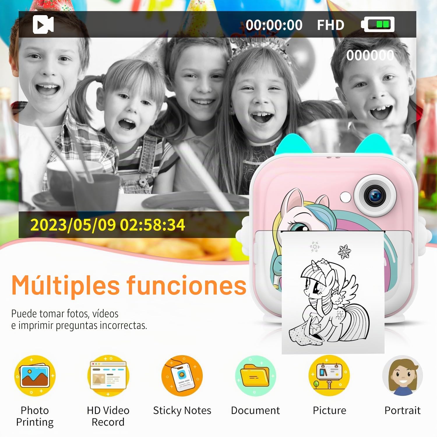 Cámara Digital para Niños, 1080P 2,4" HD Camara Fotos Infantil con Tarjeta de 32GB y Papel de Impresión, Selfie Video Cámara Instantánea para Niños de 6 años y más,Regalo Juguete