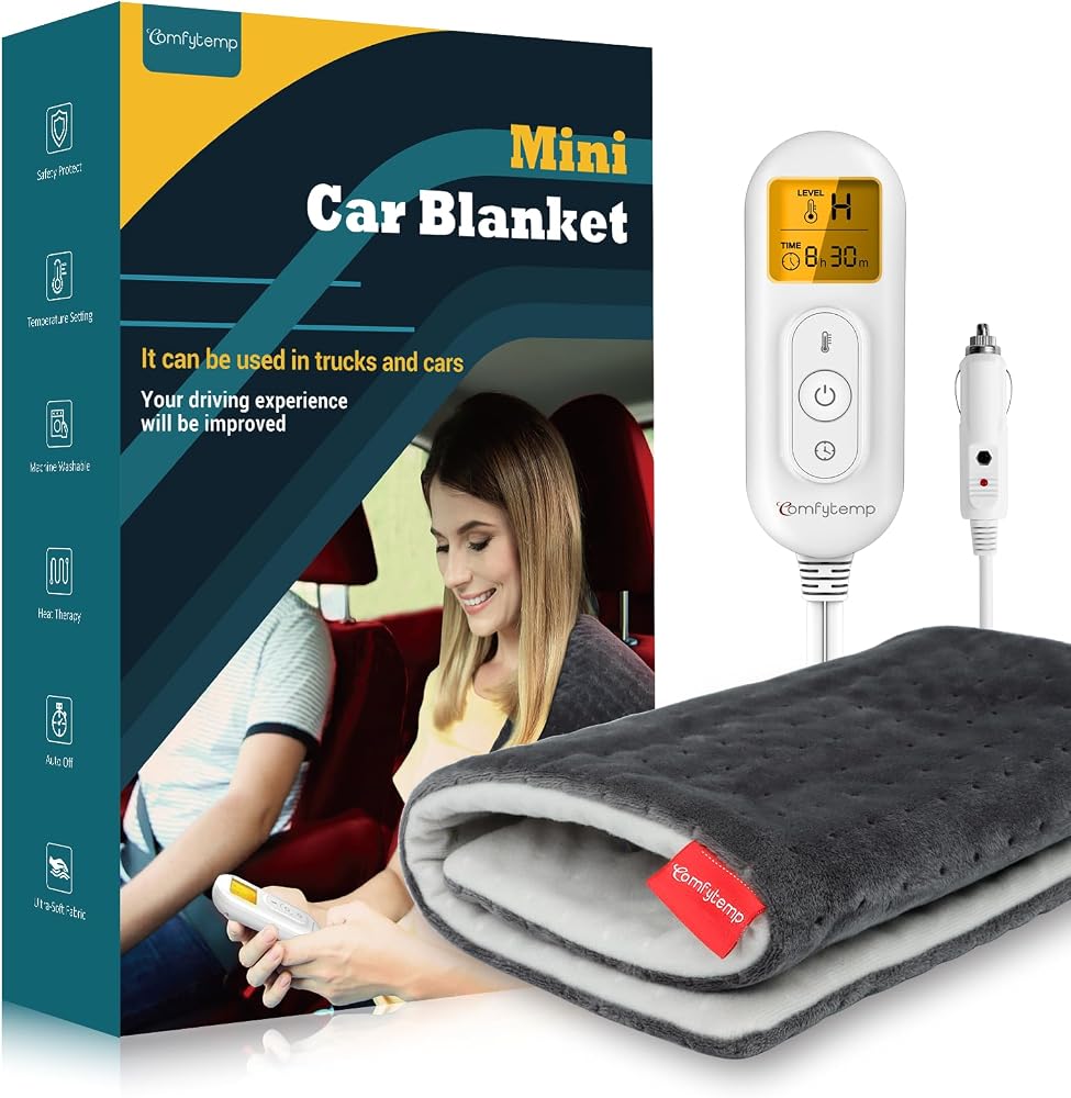 Comfytemp 12V/24V Car Electric Blanket for Back Neck Shoulders Hip 12"x24"