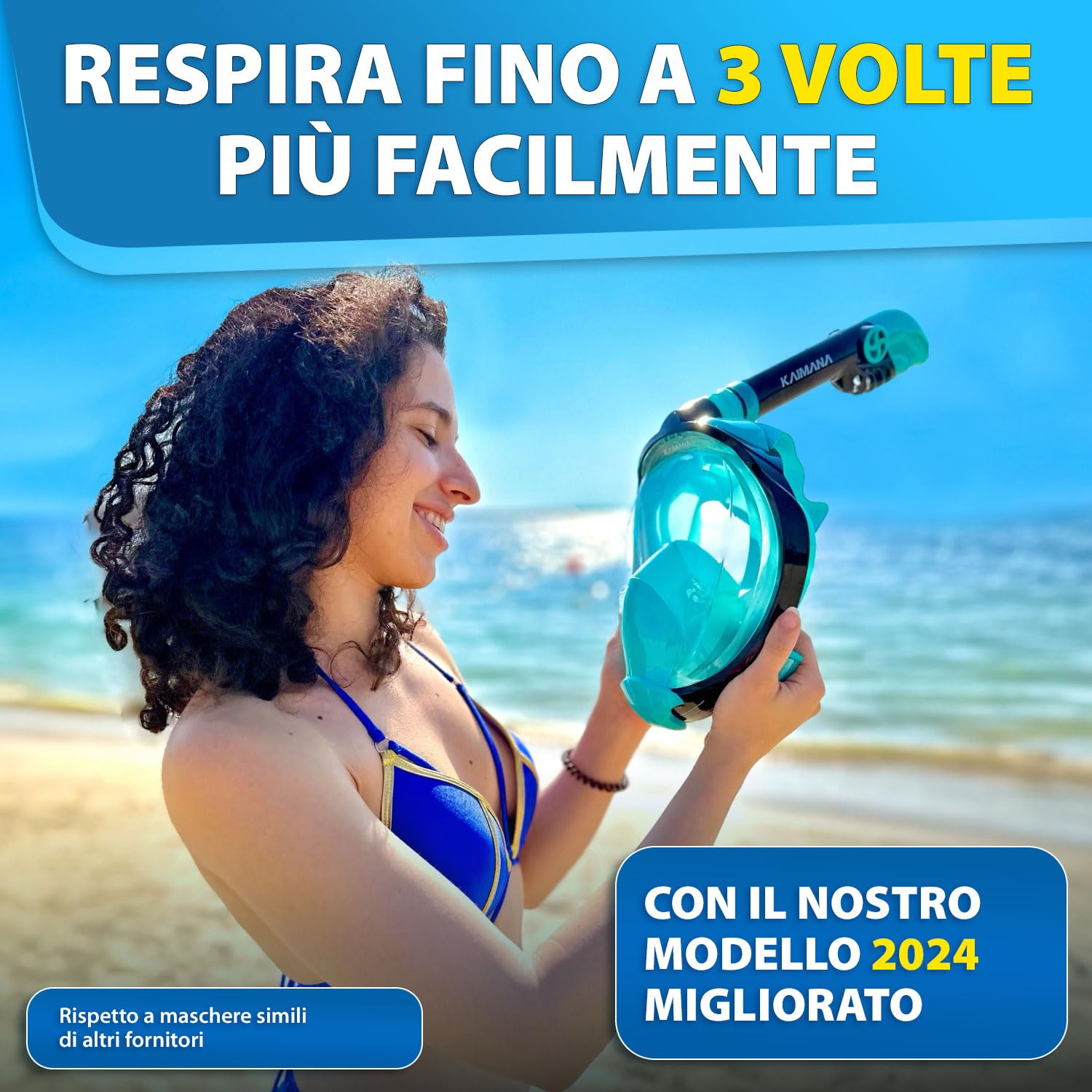 KAIMANA® Maschera Snorkeling Bambino Integrale – Maschera Snorkeling Bambini Full Face 4-10 Anni con Sistema CO₂-Safe, Anti-Appannamento, Anti-Infiltrazioni – Inclusa Borsa da Trasporto