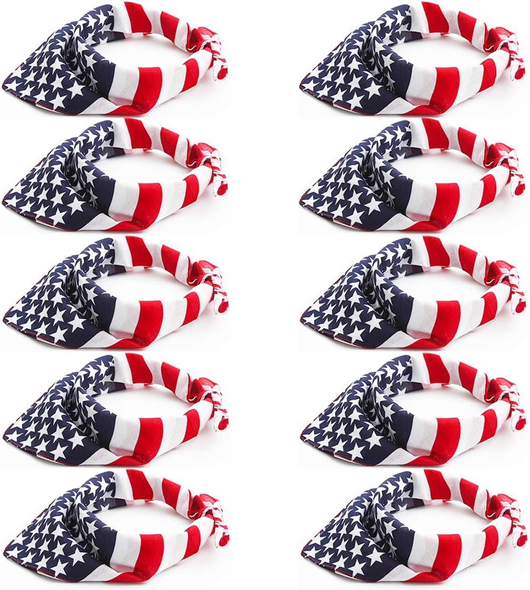 Kwartz 12 Pack American Flag Bandanas Headband USA Flag Headband 100% Cotton Paisley Print Head Wrap Scarf Wristband