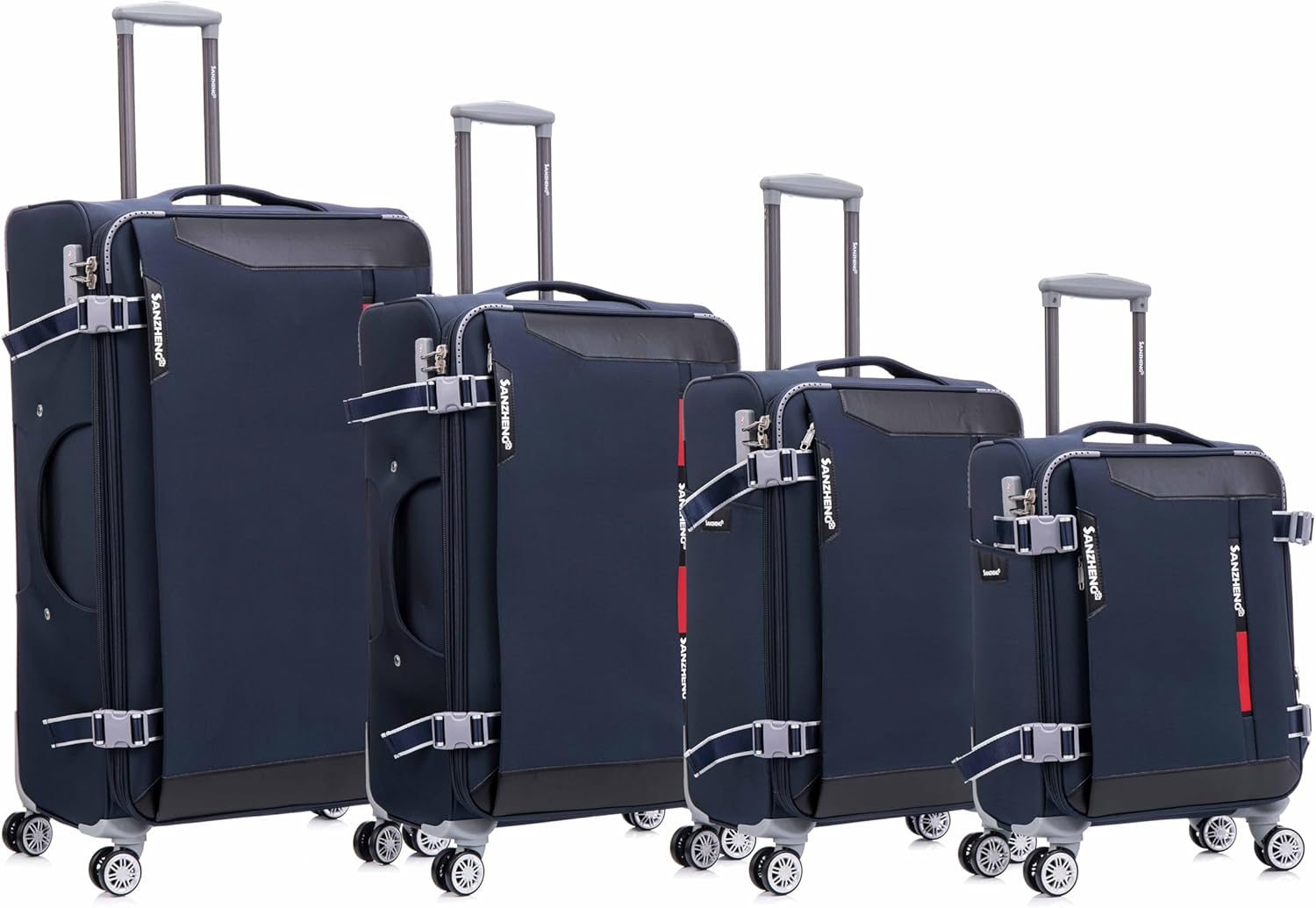 Softside Upright Luggage Set, 4-Piece Lightweight Travel Suitcases with Expandable Compartments, 360° Spinner Wheels, Retractable Handles, Durable Fabric (Blue)