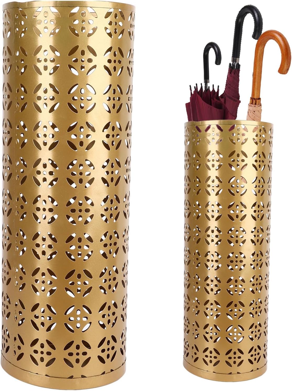 Fabater Umbrella Stand, Metal Umbrella Holder, Indoor Umbrella Rack Organizer with Hollow Design, Umbrella Storage for Entryway, Office, Home (Gold)