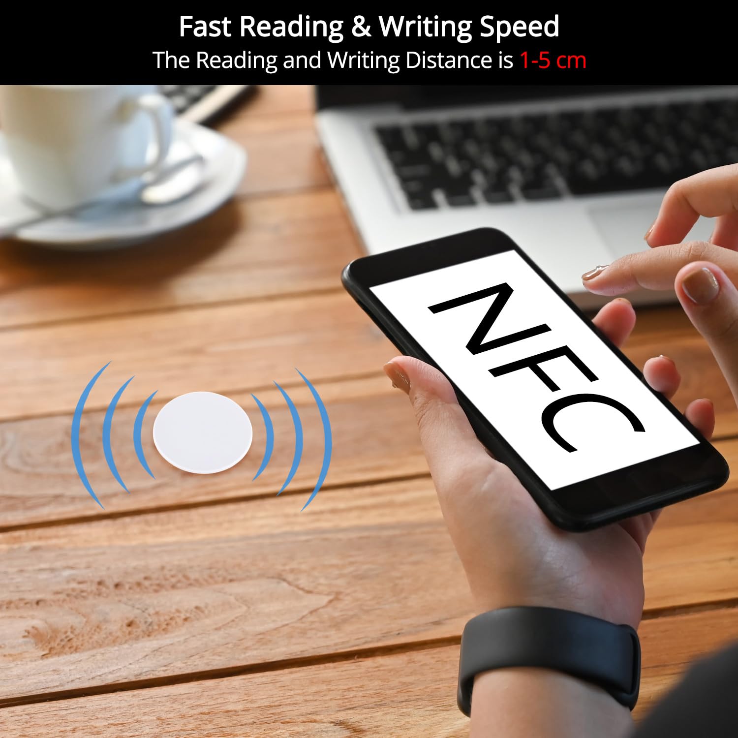 QWORK 60 szt. naklejek NFC, 25 mm Ntag 215 puste naklejki NFC, kompatybilne z telefonami i urządzeniami NFC