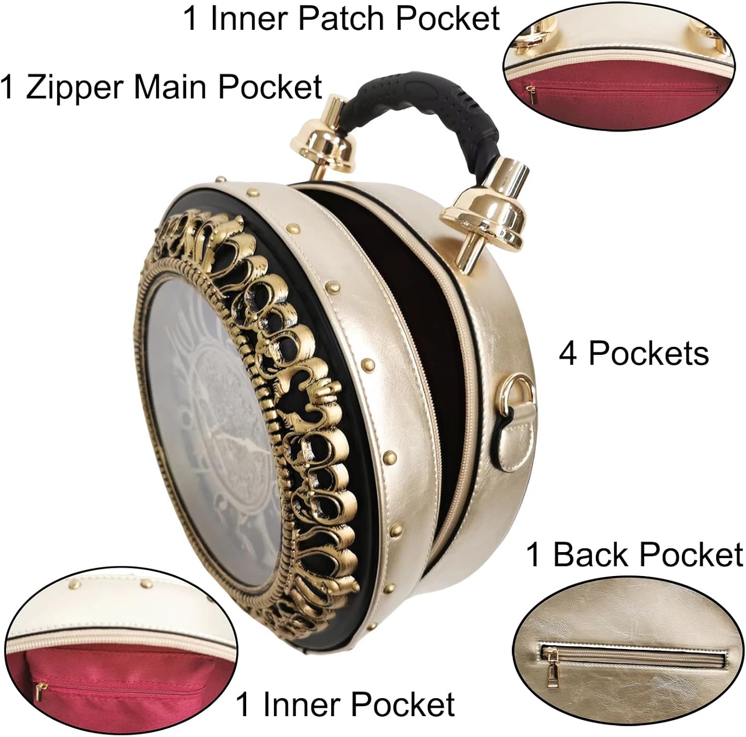 Women PVC Clock Shaped Handbag Crossbody Shoulder Bag Clock Purse - Image 5