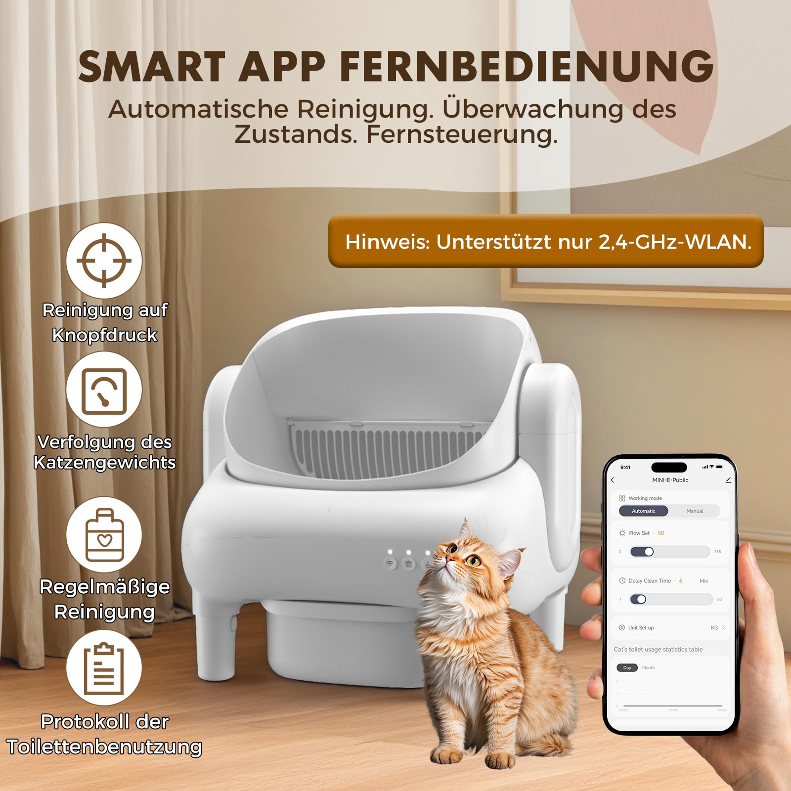 GTPLAYER Katzenklo Selbstreinigend, Selbstreinigende Katzentoilette mit Offenem Design, App-Steuerung & Sensoren, Automatisches Katzenklo mit Duftstein, Streumatte, Ideal für Mehrkatzenhaushalte, Weiß